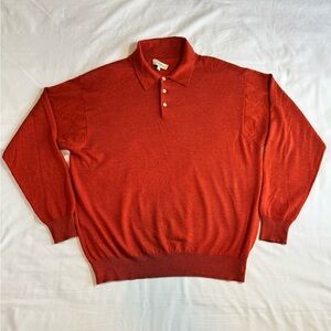 Peter Millar Burnt Orange Long Sleeve Polo Sweater. Cashmere, silk and Lambswool